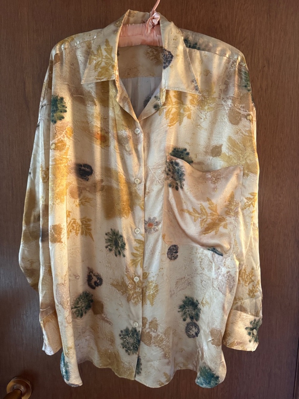 Zara Cream Floral 100% Silk Button Front Blouse
